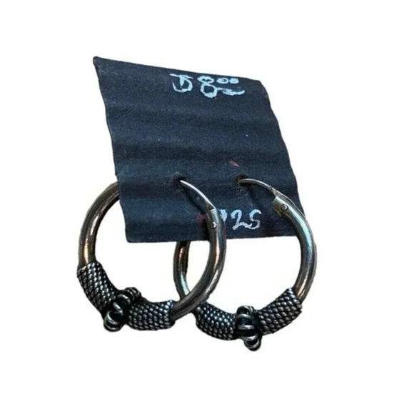 Huggie Hoop Earrings Small Sterling Silver 925 Hinged Twist Braided Wrapped - Picture 4 of 4